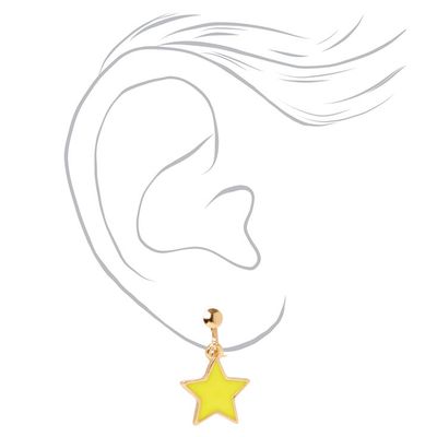 Yellow Star 1" Clip On Drop Earrings