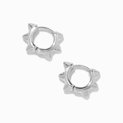 Silver 10MM Pyramid Spike Huggie Hoop Earrings