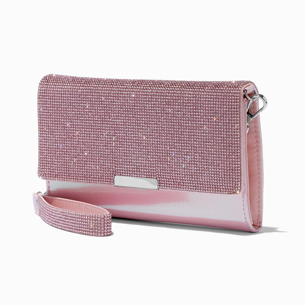 Light Pink Bling Crossbody Wristlet Wallet