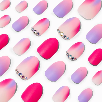 Pink Ombré Gem Stiletto Press On Vegan Faux Nail Set - 24 Pack