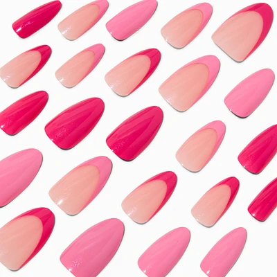 Monochrome Pink French Long Almond Vegan Faux Nail Set - 24 Pack