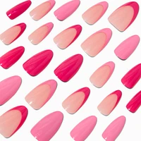 Monochrome Pink French Long Almond Vegan Faux Nail Set - 24 Pack