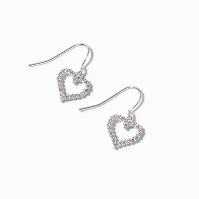 Pink Cubic Zirconia Heart Silver-tone 0.5" Drop Earrings