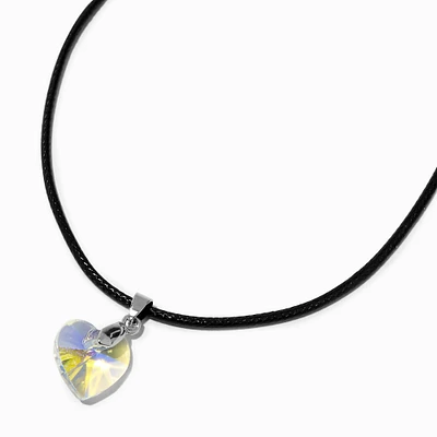 Iridescent Heart Black Cord Pendant Necklace