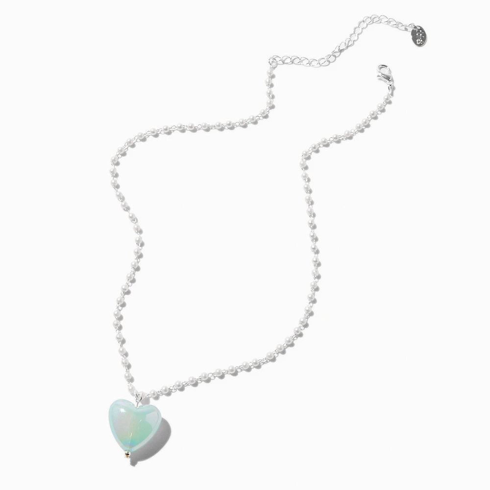 Iridescent Heart Pearl Chain Pendant Necklace