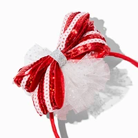 Candy Cane Striped Bow & Tulle Christmas Headband