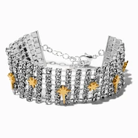 Gold-tone Starburst Silver-tone Rhinestone Bracelet