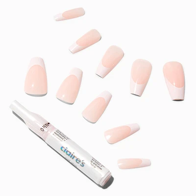 White French Tip Squareletto Vegan Faux Nail Set - 24 Pack