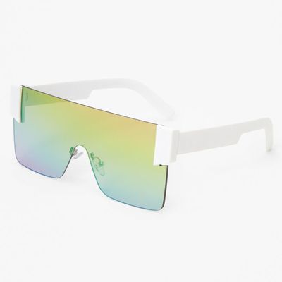 Faded Rainbow Lens Shield Sunglasses - White