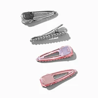 Claire's Club Pink & Silver Stone Snap Hair Clips - 4 Pack