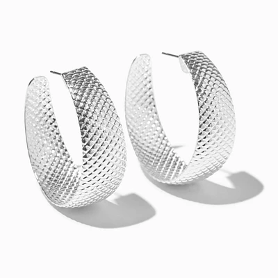 Silver-tone Textured Hoop Earrings