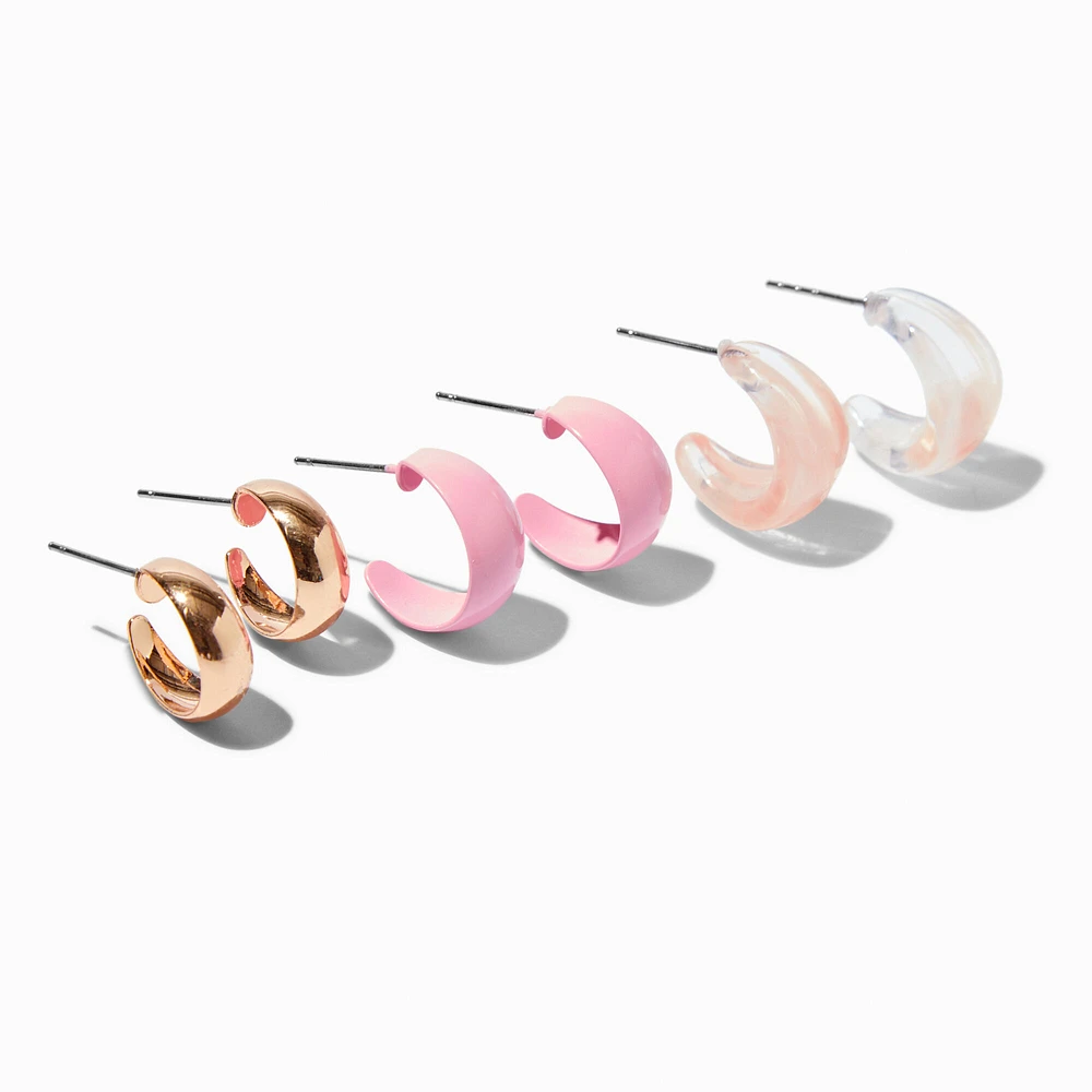 Pink & Gold Hoop Earrings Stack - 3 Pack