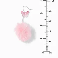 Pink Butterfly Pom 3'' Drop Earrings