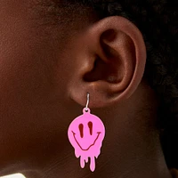 Melting Pink Happy Face 2" Drop Earrings