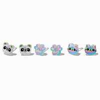 Glitter Panda & Cat Paw Acrylic Stud Earrings - 3 Pack