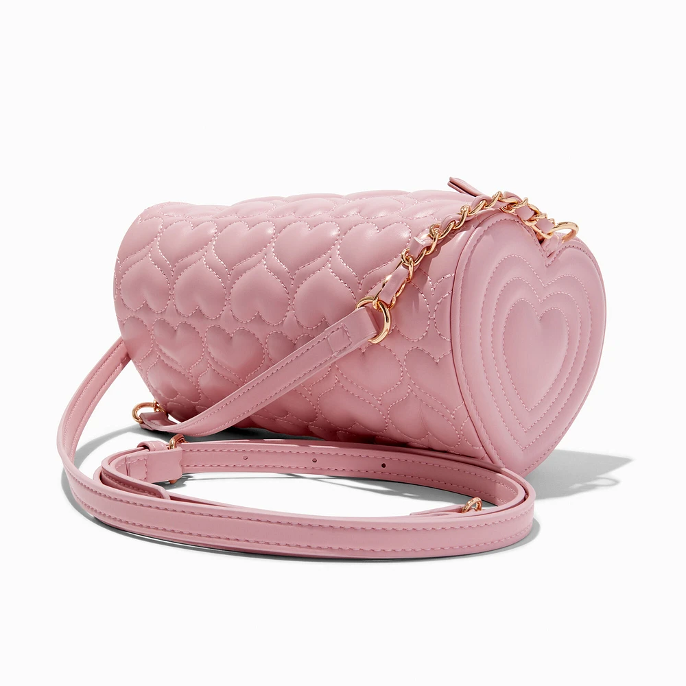 Heart Quilted Barrel Crossbody Bag