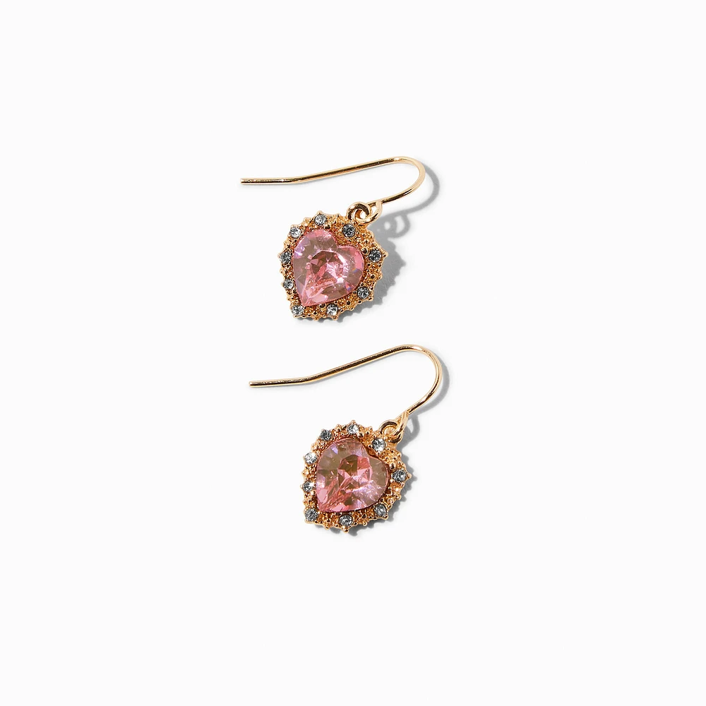 Gold-tone Pink Heart 0.5" Drop Earrings