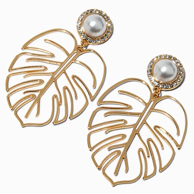 Gold-tone Monstera Leaf Cutout 3" Drop Earrings