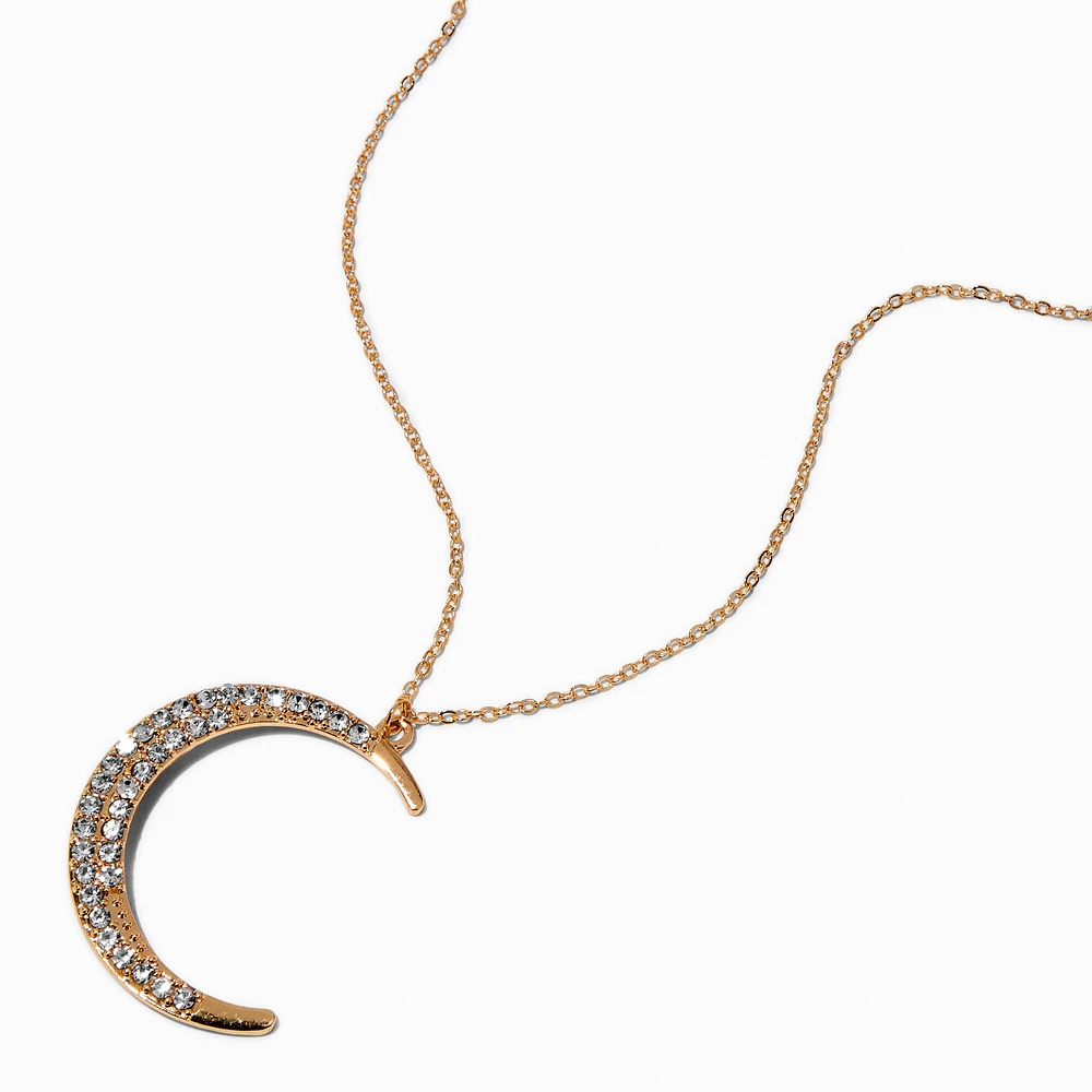 Gold-tone Pavé Crescent Moon Long Pendant Necklace