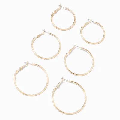 Gold Graduated Hinge Hoop Earrings - 3 Pack