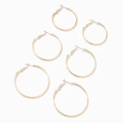 Gold Graduated Hinge Hoop Earrings - 3 Pack