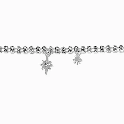 Silver-tone Rhinestone Star Choker Necklace