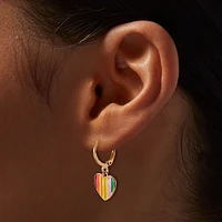 Rainbow Heart Charm Huggie Hoop Earrings