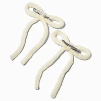 White Knit Hair Bow Clips - 2 Pack