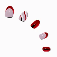 Red Chrome Swirl Stiletto Press On Vegan Faux Nail Set - 24 Pack