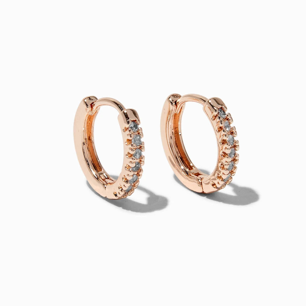 Rose Gold-tone 10MM Cubic Zirconia Hoop Earrings