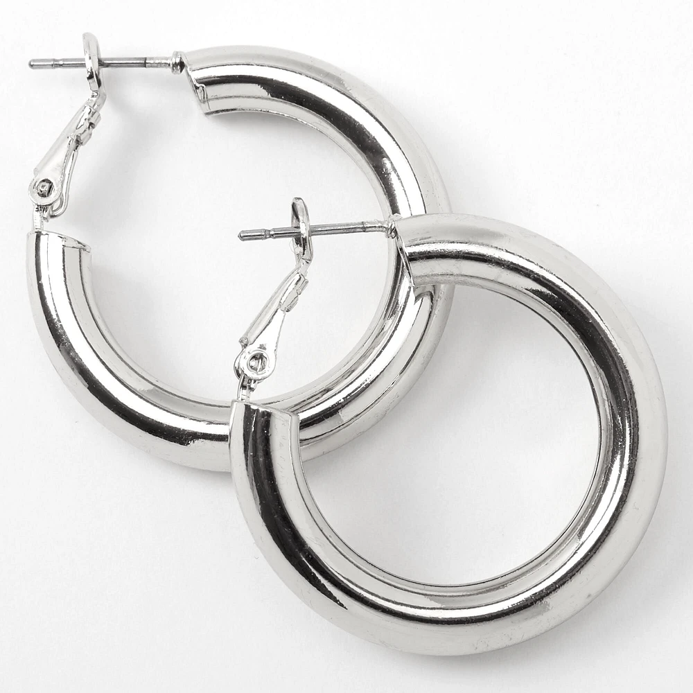 Silver 30MM Tube Hoop Earrings