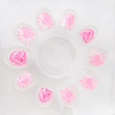 Claire's Club Pink Tie Dye Heart Vegan Press On Faux Nail Set (10 Pack)