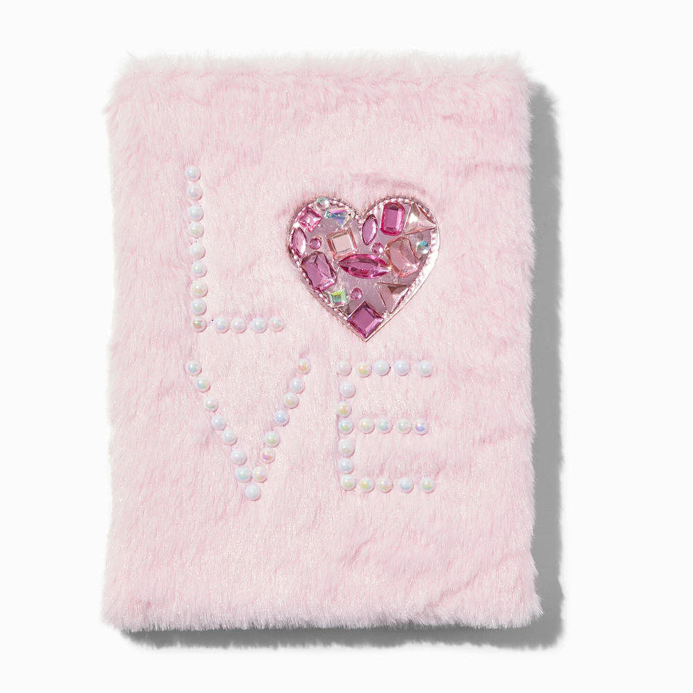 Pink Gemstone Heart Furry Pink Notebook