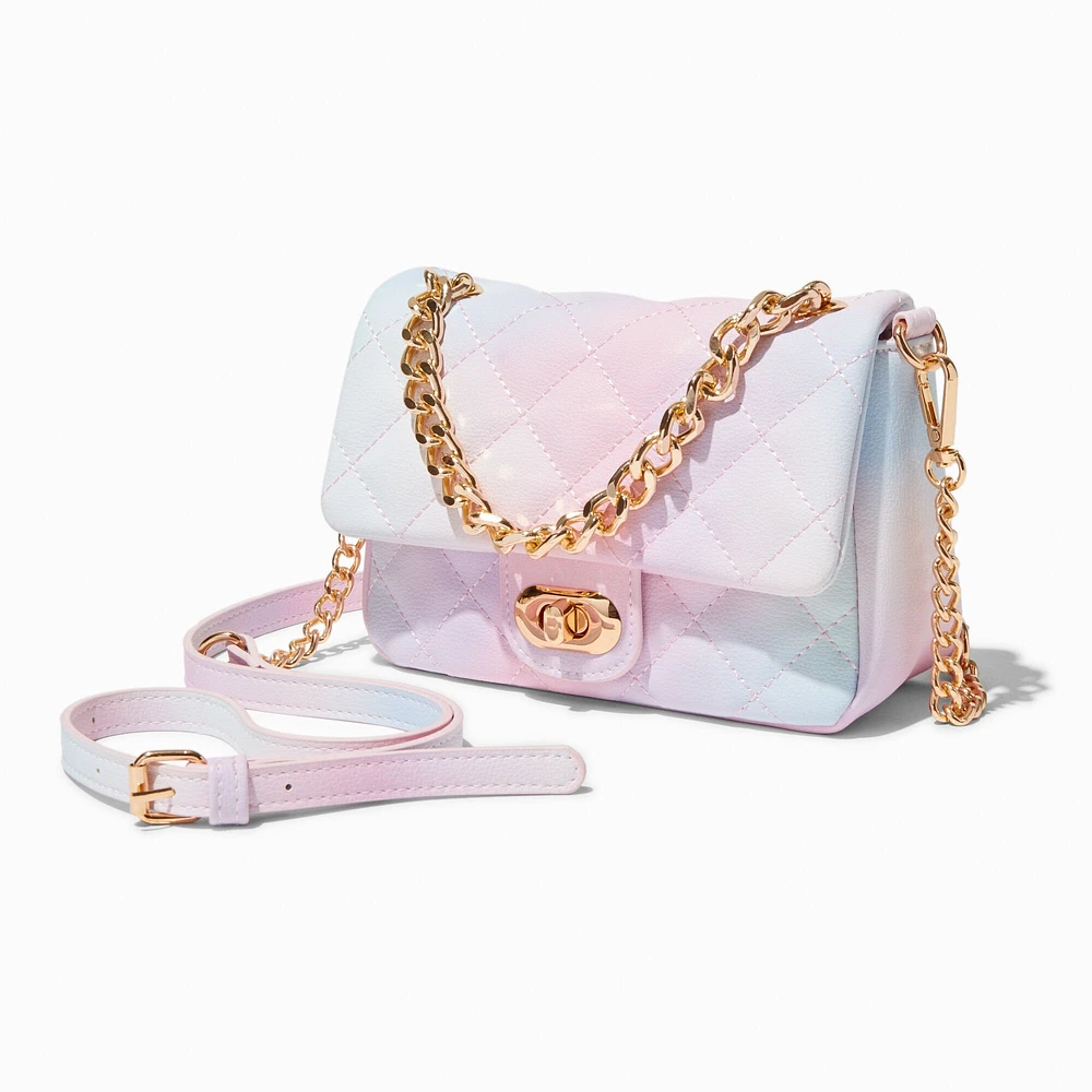 Quilted Pastel Ombré Dual Strap Crossbody Bag