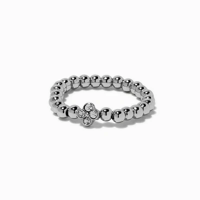 Silver-tone Crystal Clover Stretch Ring