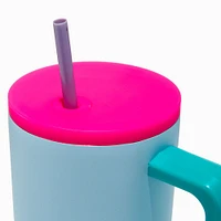 Light Blue Colorblock Stainless Steel Handled Tumbler