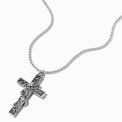 Silver Snake Cross Pendant Necklace