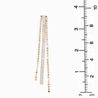 Gold Cubic Zirconia Dainty Strands 3.5" Linear Drop Earrings