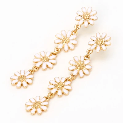 White Daisy Flower Linear 2" Drop Earrings