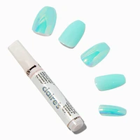 Mint Green Holographic Squareletto Vegan Faux Nail Set - 24 Pack