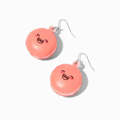 Squish Pink Happy Face Macaron 1" Drop Earrings