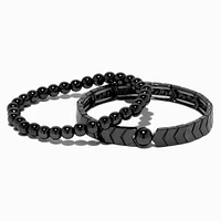 Black Herringbone Stretch Bracelets - 2 Pack