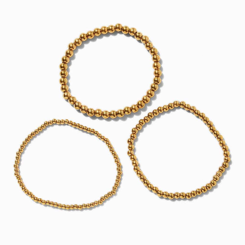 Gold-tone Stainless Steel Graduated Ball Stretch Bracelets - 3 Pack