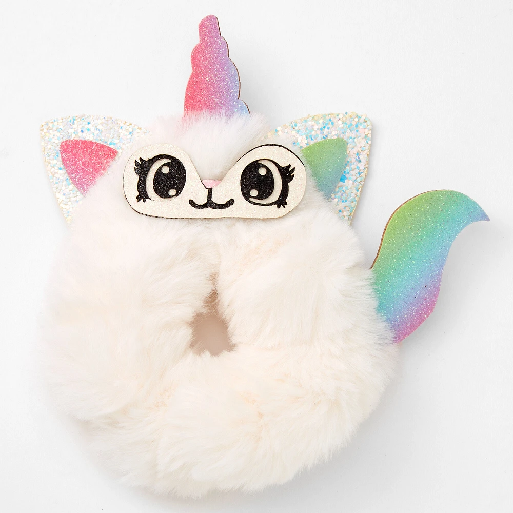 Medium Faux Fur Caticorn Hair Scrunchie - White