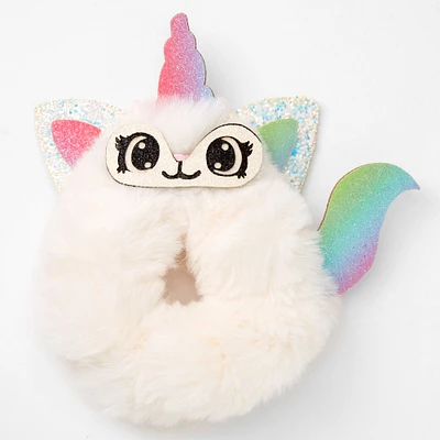 Medium White Furry Caticorn Hair Scrunchie