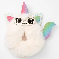 Medium White Furry Caticorn Hair Scrunchie