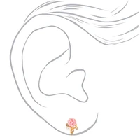 Gold-tone Crystal Pink Rose Clip-On Earrings