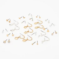 Mixed Metal Celestial Pearl Earrings Set - 20 Pack