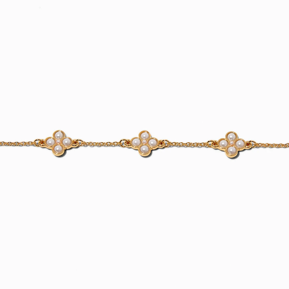 Gold-tone Pearl Clover Chain Bracelet