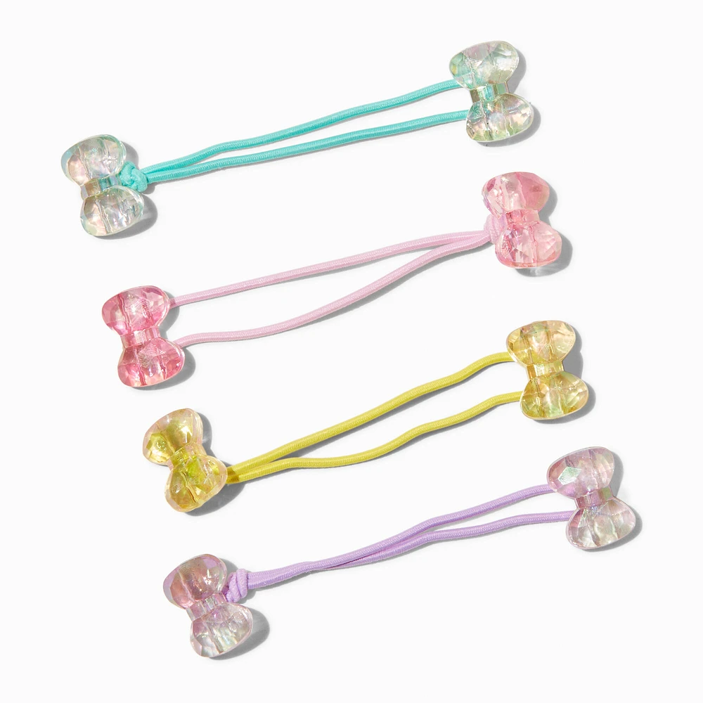 Claire's Club Pastel Iridescent Bow Knocker Bead Hair Ties - 4 Pack